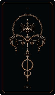 the devil tarot card in gold on black