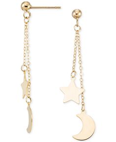 in stock Macy's 14k Gold Dangle Earrings, Macy's 14k Gold Dangle Jewelry, Macy's Dangle Jewelry With Matching Earrings, Macy's Dangle Earrings As Gift, Macy's Gold Pierced Jewelry, Moon Chain, Chain Drop Earrings, Star And Moon, Star Moon