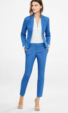 Light Denim Columnist Ankle Pant | Express Womens Business Attire, Pantsuits For Women, Professional Attire, Business Outfit, Work Wardrobe, Professional Outfits, Business Attire, Blue Suit