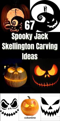 halloween pumpkin carving ideas for kids and adults with text that reads, spooky jack skellington carving ideas