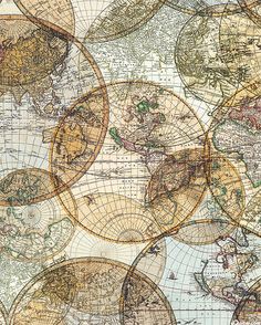 an old world map with lots of circles