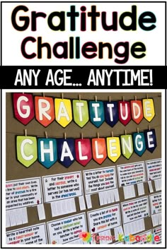 a bulletin board with the words gratitude challenge on it