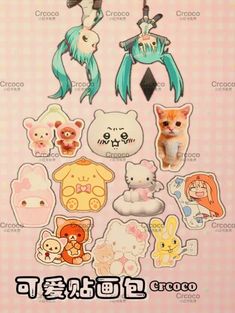 various stickers with animals and cats on them