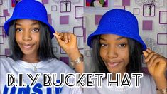 two girls wearing blue hats with the words diy duckett hat