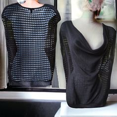 This Sleeveless Knit Black Top Is Sheer In Front And Has A Mesh Knit Style In The Back. It Has A Professional Drape In Front. It Is Oversized And Likely Would Fit Up To A Medium. There Is No Wear On This Top. Great For Over Short, Long Sleeve Tops With A Skirt, Slacks Or Even Jeans. Very Versatile Piece And Can Dress Up Or Give Your Outfit A Bit Of Pop. Material Is 100% Cotton. Measured Lying Flat: Chest 20" Pit To Pit And The Length Is 26" Wbsl245l04m Stretch Open Knit Mesh Top, Stretch Mesh Top With Open Knit, Fitted Black Open Knit Mesh Top, Fitted Black Mesh Top With Open Knit, Stretch Knit Mesh Top, Stretch Open Knit Tops For Night Out, Stretch Sleeveless Mesh Top For Layering, Sheer Sleeveless Mesh Top For Layering, Fitted Mesh Top With Open Knit