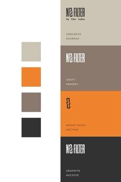 an orange and gray color scheme with the letter n's filter in each corner