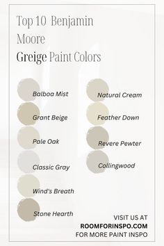 the top ten paint colors for interior walls and floors in white, beige, gray, and black