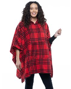 • Printed Fleece Hooded Wrap. Kangaroo pockets. 100% polyester. Machine washable. One size. Imported. Bulky Sweater, Fleece Poncho, Bulky Sweaters, Street Style Parisian, Hooded Poncho, Red Hoodie, Kimonos, Outerwear Women, Hand Warmers