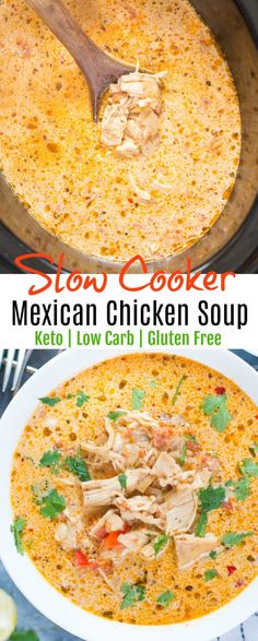 slow cooker mexican chicken soup in a white bowl