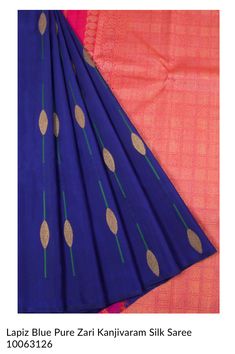 blue and pink silk saree with gold dots