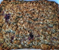 an oatmeal and blueberry baked dish in a baking pan