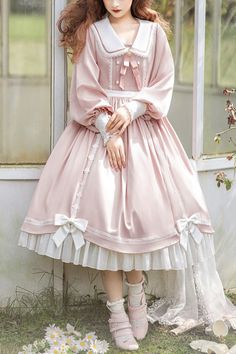 SKU: LIN00828 Fabric: Polyester Cotton Style types: Sweet Lolita Season: Autumn, Winter Notice: Any of the accessory is not included. Size(IN) Bust Waist Shoulder Width Sleeve Length Length S 35.43 27.95 14.57 22.83 40.55 M 37.01 29.53 14.96 23.23 41.34 L 38.58 31.10 15.35 23.62 42.13 Cute Pastel Outfits, Style Types, Op Dress, Cottagecore Outfits, Doll Collar, Modest Dresses Casual, Pink Doll, Pink Accessories, Trendy Fashion Tops