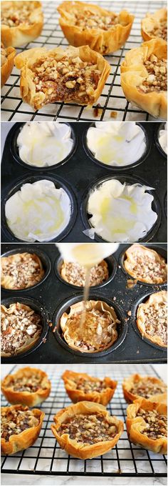 the process of making mini pies is shown here