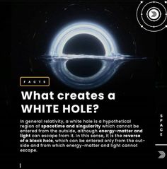 an advertisement for white holes in space with the caption what creates a white hole?