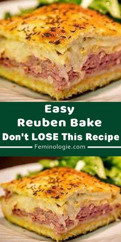 easy reuben bake recipe on a plate with lettuce