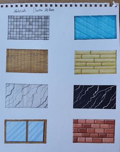 a drawing of different types of tiles on a piece of paper with writing underneath it