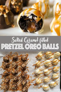 salted caramel filled pretzel oreo balls with chocolate drizzle