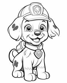 a cartoon dog wearing a fireman's hat and sitting with his paw patrol