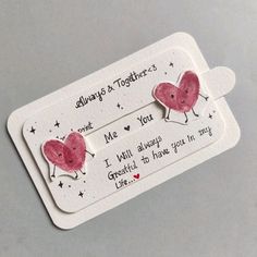 two magnets with hearts on them are attached to a card that says always & together's me, you i will always be grateful to have you in my life