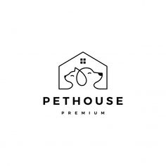 the logo for pethouse premium, which is designed to look like a house with two dogs