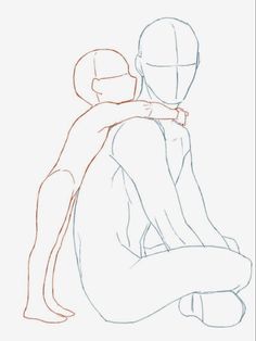 a drawing of two people sitting on the ground with their arms around each other's shoulders