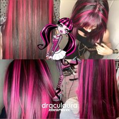 Pelo Aesthetic, Draculaura Hair, Alt Hairstyles, Red Highlights In Brown Hair, Short Hair Highlights, High Hair