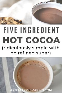 three ingredient hot cocoa recipe with no refrigerating sugar on top and in the middle