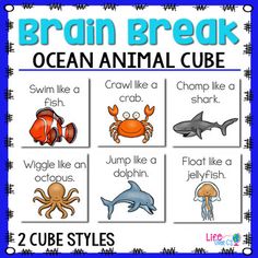 brain break ocean animal cube game for kids to play with their own words and pictures