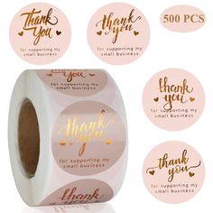 thank you for supporting my small business with pink and gold foiled stickers on white background