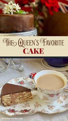 a piece of chocolate biscuit cake sitting on top of a plate next to a cup of coffee