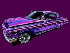 a purple and black car with stripes on it