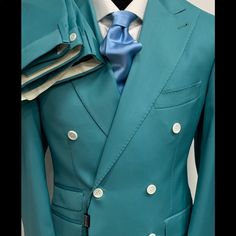 Teal Green Super 150 Cerruti 1881 Summer Wool Double Breasted Suit. Made In Italy. Brand New With Tag Ticket Pocket Double Vent 5 Inch Wide Peak Lapel Flat Front Pant Allow 5-7 Days Delivery To You Via Dhl This Collection Will Exceed Your Expectations. Luxury Custom Fit Double Breasted Suit, Elegant Green Double Breasted Business Suit, Luxury Double Breasted Suit With Notch Lapel, Luxury Custom Fit Three-piece Suit, Elegant Green Fitted Double Breasted Suit, Elegant Fitted Green Double Breasted Suit, Luxury Tailored Double Breasted Suit, Luxury Double Breasted Suit, Luxury Double Breasted Suit For Semi-formal Occasions