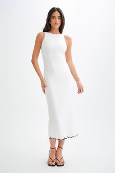 Point of Contrast. The SOFIANE Scalloped Linen Midi Dress exudes elegance and charm. Featuring a boat front neckline and an A-line shape, this dress offers a timeless silhouette. The back keyhole with tie adds a delicate touch, while the invisible side zipper ensures a seamless fit. The contrast scalloped hem detailing and contrast back keyhole design provide a unique and stylish finish. With its midi length, the Sofiane Scalloped Linen Midi Dress is perfect for both casual and special occasions Capsule Wardrobe Accessories, European Summer Outfits, Capsule Outfits, Linen Midi Dress, Beige Dresses, The Invisible, Scalloped Hem, Linen Dresses, Birthday Dresses