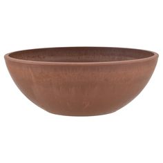 a brown bowl sitting on top of a white table