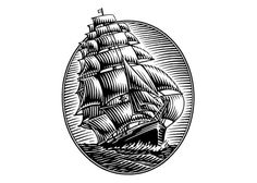 a black and white drawing of a ship