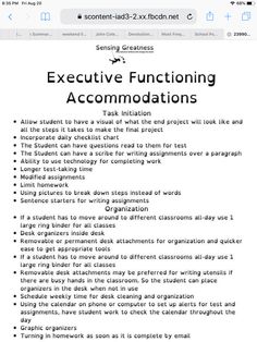 an email form with the words executive functioning accommodations