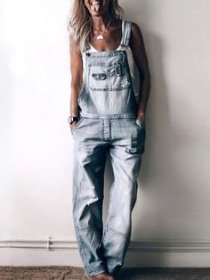 Fashion Patchwork Washed Denim Jumpsuits Denim Overalls Outfit, Womens Jumpsuits Casual, Denim Jumpsuits, Overalls Outfit, Denim Patterns, Casual Jumpsuit, Washed Denim, Denim Overalls