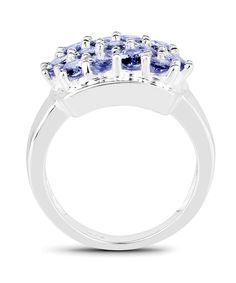 2.21ctw Natural Tanzanite Rhodium Plated 925 Sterling Silver Cluster Ring View 1 Birthstone Gifts, Natural Tanzanite, Blue Violet, December Birthstone, Cluster Ring, Tanzania, Rhodium Plated, 925 Sterling Silver, Engagement Rings