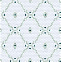 a cross stitch pattern in shades of green and white, with small dots on the side