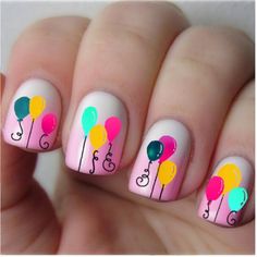 15 Fabulous Birthday Nail Ideas to Celebrate in Style - thepinkgoose.com Birthday Party Nails Ideas, Baloon Nails Design, Balloon Nail Design, Balloon Nail Art, Birthday Gel Nails, Balloon Nails, Designing Nails, Anytime Nails