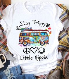 Hippie T Shirt, Stay Trippy Little Hippie, Hippie Bus, Hippie T Shirts, Vans Shirt, Hippie Shirt, Hippie Love, Collars For Women, Hippie Outfits