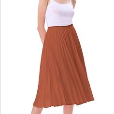 Pleaded Skirt With Stretchy Waistline. Perfect For The Fall Season!! Casual Fitted Midi Pleated Skirt, Brown Pleated Skirt For Summer, Casual Stretch Knee-length Pleated Skirt, Casual Fitted Pleated Maxi Skirt, Casual Brown Pleated Skirt For Summer, Spring Stretch Brown Skirt, Summer Brown Pleated Skirt, Casual Brown Pleated Skirt For Spring, Casual Knee-length Stretch Pleated Skirt