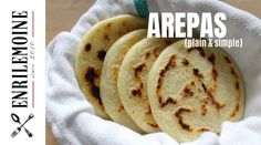 there are four flat breads in a white bowl with the words area's written on it