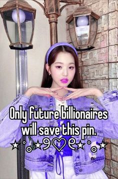 a girl with her hands on her chest and the words, only future billionaires will save this pin