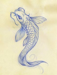 a drawing of a fish with long hair