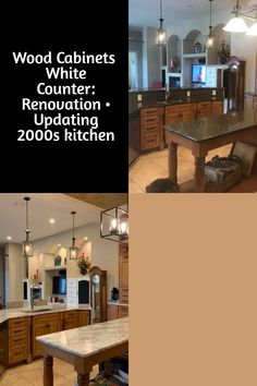 I updated my kitchen without removing the wood cabinets, but simply modernizing the lighting, pulls, and changing to a marble countertop. Here's what I did, and how it turned out. #renovation #diy #kitchenreno Double Island Kitchen, Natural Wood Kitchen