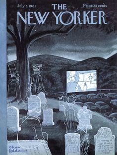 an advertisement for the new yorker newspaper with tombstones in front of a cemetery