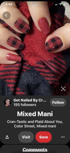 Nail Color Combos, Plaid Nails, Colorful Nail Designs, Get Nails, Color Street Nails, Fancy Nails, Red And Black Plaid, Nail Polishes, Color Street