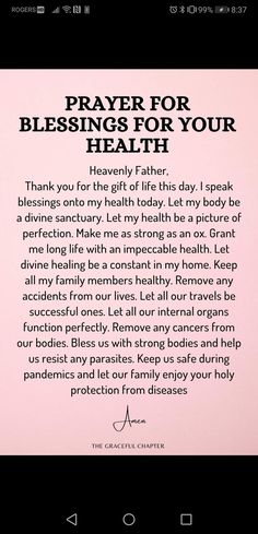 a pink background with the words prayer for blessings for your health