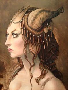 a painting of a woman with horns on her head